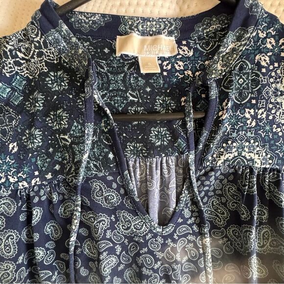 Michael Michael Kors Boho Patchwork Dress Navy Blue Paisley Print Size Small - Picture 7 of 7